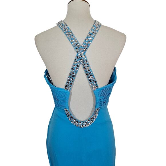 Scala Blue Crisscross Bejeweled Gown - Picture 5 of 7
